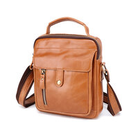 Whatna 牛革 ショルダーバッグ メンズ 2way 斜め掛け 手提げ 厚手 本革 レザー 9.7インチipad収納可 縦型 小さめ メッセンジャーバッグ 通学 通勤バッグ 軽量 実用 自転車かばん プレゼント男性 黒 ブラウン（6452）