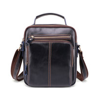 Whatna 牛革 ショルダーバッグ メンズ 2way 斜め掛け 手提げ 厚手 本革 2室仕切 9.7インチipad収納可 縦型 小さめ メッセンジャーバッグ 通学 通勤バッグ 軽量 実用 自転車かばん プレゼント男性 黒 ブラウン（6451）