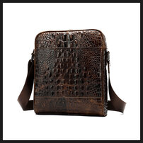 Whatna 牛革 クロコダイル型押しショルダーバッグ メンズ メッセンジャーバッグ 縦型 小さめ ビジネスバッグ 9.7インチipad収納可 本革 通勤 通学 斜めがけバッグ オシャレ な シンプル な 軽量 実用 自転車 かばん男性用 ブラウン 黒（2228）