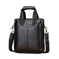 Whatna 2way 革 ショルダーバッグ メンズ 斜め掛け 手提げ バッグ 縦型 ビジネスバッグ A4 ブリーフケース 通学 通勤鞄 軽量 実用 自転車かばん プレゼント男性 黒 ブラウン（9923）