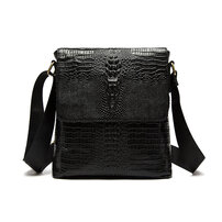 Whatna 牛革 クロコダイル型押しショルダーバッグ メンズ メッセンジャーバッグ 縦型 小さめ ビジネスバッグ 9.7インチipad収納可 本 革通勤 通学 斜めがけバッグ オシャレ な シンプル な 実用 自転車 かばん男性用 ブラウン 黒（5101）