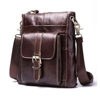 Whatna 牛革 ショルダーバッグ メンズ メッセンジャーバッグ 縦型 小さめ ビジネスバッグ 10.5インチipad収納可 本革 通勤 通学 斜めがけバッグ オシャレ な シンプル な 軽量 実用 自転車 かばん男性（KB0033）