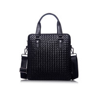 Whatna 牛革 手作り編み込み ビジネスバッグメンズ 2WAY 手提げ ショルダー バッグ 厚手 レザー 本 革 A4 大容量 旅行出 張用 通勤 通学 就活 面接 バッグ かばん 男性用 黒（2415F17-1）