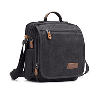 Whatna ショルダーバッグ メンズ 2way 斜め掛け 手提げ 8枚カード収納 厚手キャンバス 帆布 ipad10.5収納可 縦型 小さめ メッセンジャーバッグ 通学 通勤バッグ実用 自転車かばん プレゼント男性 黒 ブラウン（A0057）