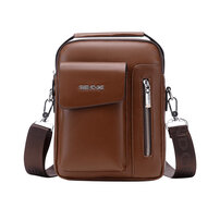 Whatna ショルダーバッグ メンズ 3way 斜め掛け 手提げ ボディーバッグ 胸バッグ 厚手 レザー 縦型 小さめ メッセンジャーバッグ 通学 通勤バッグ 軽量 実用 自転車かばん プレゼント男性 黒 ブラウン（DJ028）