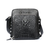 Whatna ワニ革 本革 ショルダーバッグ メンズ メッセンジャーバッグ 縦型 小さめ ビジネスバッグ 9.7インチipad収納可 クロコダイル革 本皮 通勤 通学 斜めがけバッグ かばん男性用 ブラウン 黒（1001）