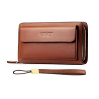 Whatna 2way ミニクラッチバッグ ミニセカンドバッグ メンズ 革 ダブルファスナー 小銭入れあり カード多収納 レザー 長財布 カジュアル フォーマル ビジネス 結婚式 冠婚葬祭 紳士用 男性用 手持ちバッグ セカンドポーチ ブラック 黒 ブラウンA82