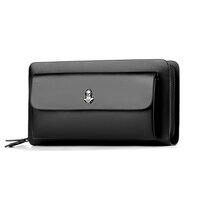 whatna 2way ミニセカンドバッグ メンズ バッグ ダブルファスナー 2室式で大容量 小銭入れ 7枚カード収納 小さめ クラッチバッグ 長財布 手持ちバッグ 男性用 紳士用 結婚式 冠婚葬祭 黒 ブラウン L303