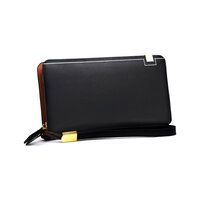 Whatna 2way 革 ミニセカンドバッグ メンズ バッグ 8枚カード収納 小銭入れ 小さめ クラッチバッグ 長財布 手持ちバッグ 男性用 紳士用 結婚式 バッグ 冠婚葬祭 黒ブラウン 8115