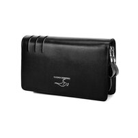 Whatna 2way 牛革 ミニセカンドバッグ メンズ バッグ ダブルファスナー 6枚カード収納 本革 本皮 小さめ クラッチバッグ 長財布 手持ちバッグ 男性用 紳士用 結婚式 冠婚葬祭 バッグ 黒 ブラウン DS-301