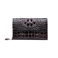 whatna 2way 革 クロコダイル型押し ミニセカンドバッグ メンズ バッグ ダブルファスナー 小銭入れ12枚カード収納 小さめ クラッチバッグ 長財布 手持ちバッグ 男性用 紳士用 結婚式 バッグ 冠婚葬祭 黒 ブラウン 茶690