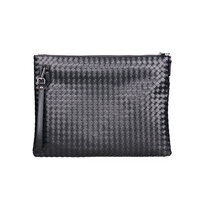 Whatna 手作り編み込み 2way 牛革 セカンド バッグ メンズ バッグ [クラッチ ショルダー 肩掛け 結婚式 バッグ] 厚手 本革 大きめ 14インチIPAD A4 ビジネス フォーマル 冠婚葬祭バッグ 紳士用 男性用 黒（3850）