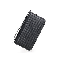 Whatna 2way 手作り編み込み 牛革 ミニセカンドバッグ メンズ バッグ12枚カード収納 厚手 本 革本皮 小さめ クラッチバッグ 長財布 手持ちバッグ 男性用 紳士用 結婚式 冠婚葬祭 バッグ 黒 6950-2