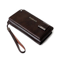 Whatna 2way 牛革 ミニセカンドバッグ メンズ バッグ 小銭入れ 18枚カード収納 本 革 厚手 レザー小さめ クラッチバッグ 長財布 手持ちバッグ 男性用 紳士用 結婚式 バッグ 冠婚葬祭 バッグ黒（JN885005）