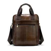 Whatna 2way 牛革ショルダーバッグ メンズ 本革 斜め掛け 手提げ バッグ 縦型 ビジネスバッグ A4 ブリーフケース 通学 通勤鞄 軽量 実用 自転車かばん プレゼント男性 黒 ブラウン（8567）