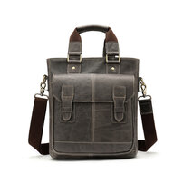 Whatna 2way 牛革ショルダーバッグ メンズ 本革 斜め掛け 手提げ バッグ 縦型 ビジネスバッグ A4 ブリーフケース 通学 通勤鞄 軽量 実用 自転車かばん プレゼント男性 黒 グレー（8832）