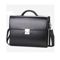 Whatna 革 ビジネスバッグメンズ 手提げ・ショルダーの2WAY パスワードロックボタン 盗難防止 厚手 レザーA4 14インチ収納可 大容量 旅行 出張用 通勤 通学 就活 面接 バッグ かばん 男性用 ブラウン 黒（9068）