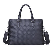 Whatna 手作り編み込み 革 ショルダーバッグ メンズ ビジネスバッグ2way 斜め掛け 手提げ バッグA4 15.5インチpc 収納可 本 革 厚手 レザー 横型 ブリーフケース フォーマルバッグ 肩掛けバッグ プレゼント男性 绅士用 黒 ブラウン（1090）