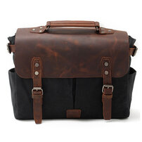 Whatna 帆布x牛革 ショルダーバッグ メンズ ビジネスバッグ 旅行バッグ2way 斜め掛け 手提げ バッグA4 15インチpc 収納可 横型 ブリーフケース フォーマルバッグ 肩掛けバッグ プレゼント男性 绅士用（16960）