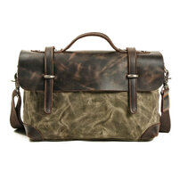 Whatna 帆布x牛革 ショルダーバッグ メンズ ビジネスバッグ 旅行バッグ2way 斜め掛け 手提げ バッグA4 横型 ブリーフケース フォーマルバッグ 肩掛けバッグ プレゼント男性 绅士用（6608）