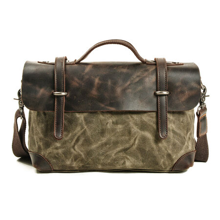 Whatna 帆布x牛革 ショルダーバッグ メンズ ビジネスバッグ 旅行バッグ