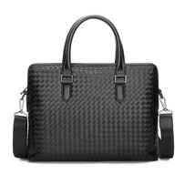 Whatna 手作り編み込み 革 ショルダーバッグ メンズ ビジネスバッグ2way 斜め掛け 手提げ バッグA4 15.5インチpc 収納可 本 革 厚手 レザー 横型 ブリーフケース フォーマルバッグ 肩掛けバッグ プレゼント男性 绅士用 黒 ブラウン（3855）