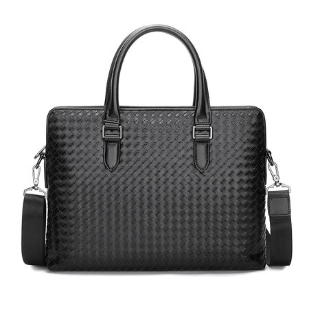 メンズ　ビジネスバッグ　ハンドメイド　編み込み　ブリーフケース　書類かばん　ショルダー　ハンドバッグ　斜め掛け　黒　通勤　実用 Whatna 手作り編み込み 革 ショルダーバッグ メンズ ビジネスバッグ