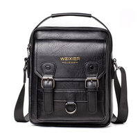 Whatna ショルダーバッグ メンズ 2way 斜め掛け 手提げ 厚手 皮革 レザー ipadmini収納可 縦型 小さめ メッセンジャーバッグ 通学 通勤バッグ 軽量 実用 自転車かばん プレゼント男性 黒 ブラウン（8618）