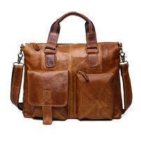 Whatna 天然 牛革 ショルダーバッグ メンズ ビジネスバッグ 旅行バッグ2way 斜め掛け 手提げ バッグ16インチpc 収納可 本 革 厚手 レザー 横型 ブリーフケース フォーマルバッグ 肩掛けバッグ プレゼント男性 绅士用（B260）