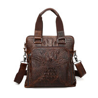 Whatna 2way クロコダイル型押し牛革ショルダーバッグ メンズ 本革 斜め掛け 手提げ バッグ 縦型 ビジネスバッグ A4 ブリーフケース 通学 通勤鞄 軽量 実用 自転車かばん プレゼント男性 黒 ブラウン（9908）