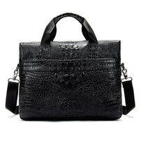 Whatna 2way クロコダイル型押し牛革ショルダーバッグ メンズ 本革 斜め掛け 手提げ バッグ 縦型 ビジネスバッグ A4 15.6センチPC収納可ブリーフケース 通学 通勤鞄 軽量 実用 自転車かばん プレゼント男性 黒 ブラウン（hs-1254）