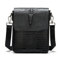 Whatna 牛革 クロコダイル型押しショルダーバッグ メンズ メッセンジャーバッグ 縦型 小さめ ビジネスバッグ 革通勤 通学 斜めがけバッグ オシャレ な シンプル な 軽量 実用 自転車 かばん男性用 ブラウン 黒（8857）