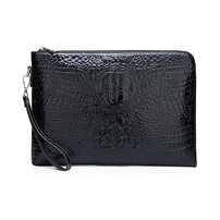 Whatna 2way 革 クロコダイル型押し セカンドバッグ メンズ クラッチ バッグ lファスナー A4 6枚カード収納 小銭入 カジュアル フォーマル 冠婚葬祭 結婚式 バッグ紳士用 男性用 黑 ブラウン ネイビー（chi8815）