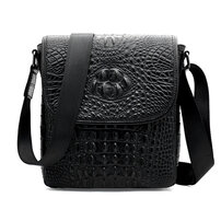 Whatna 牛革 クロコダイル型押しショルダーバッグ メンズ メッセンジャーバッグ 縦型 小さめ ビジネスバッグ 革通勤 通学 斜めがけバッグ オシャレ な シンプル な 軽量 実用 自転車 かばん男性用 ブラウン 黒（G072-7009C）