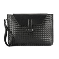 Whatna 手作り編み込み 2way牛革 セカンド バッグ メンズ バッグ [クラッチ ショルダー 肩掛け 結婚式 バッグ] 厚手 本 革 A4 手持ちバッグ ビジネス フォーマル 冠婚葬祭 バッグ 紳士用 男性用 黒（8813）