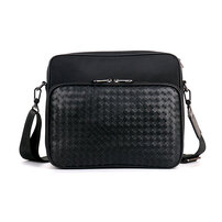 Whatna 手作り編み込み 牛革 ショルダーバッグ メンズ メッセンジャーバッグ 横型 B5 10.5インチipad収納可 本 革 厚手 レザー ビジネスバッグ 小さい 斜めがけ バッグ 男性用 紳士用 黒 青（B#PR8960）