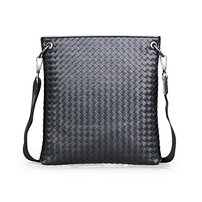 Whatna 手作り編み込み 牛革 ショルダーバッグ メンズ メッセンジャーバッグ 縦型 B5 A4 12インチipad収納可 レザー ビジネスバッグ 男性用 紳士用 黒 青（3856-1）