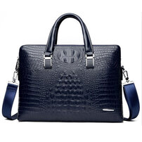 Whatna 2way クロコダイル型押し革ショルダーバッグ メンズ 本革 斜め掛け 手提げ バッグ 縦型 ビジネスバッグ A4 ブリーフケース 通学 通勤鞄 軽量 実用 自転車かばん プレゼント男性 青 黒 ブラウン（8812-023）