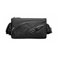 Whatna 3way クロコダイル型押し牛革 ボディバッグ・ワンショルダーバッグ メンズ ウエストポーチ 本 革 厚手カード6枚収納可 レザー 斜め掛けバッグ スポーツバッグ 自転車 カジュアル 遠足 旅行 通勤 通学 黒（KY263）
