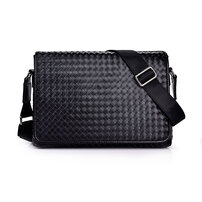 Whatna 手作り編み込み 革 ショルダーバッグ メンズ メッセンジャーバッグ 横型 縦型 A4 10.5インチipad収納可 本 革 厚手 レザー ビジネスバッグ 小さい 斜めがけ バッグ 男性用 紳士用 黒 （6709）