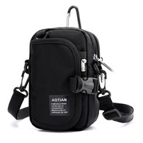 Whatna 2way ミニショルダーバッグ メンズ ウエストバッグ ベルトポーチ スマホポーチ イヤホン穴付 防水高密度オックスフォード生地 縦型 ショルダーミニポーチ 軽量 実用 自転車かばん プレゼント男性6186#