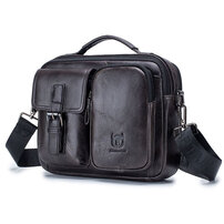 Whatna 2way 牛革ショルダーバッグ メンズ 本革 斜め掛け 手提げ バッグ 横型 ビジネスバッグ 小さめ メッセンジャーバッグ 通学 通勤鞄 軽量 実用 自転車かばん プレゼント男性 黒 ブラウン（036）