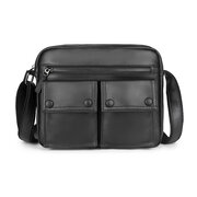 Whatna 革 ミニショルダーバッグ 横型 メンズ ポシェット ショルダーミニポーチ 小さめ メッセンジャーバッグ 斜め掛け ビジネス アウトドア フォーマル 通学 通勤鞄 軽量 実用 自転車 かばん男性用 紳士用 黒 (w1905)