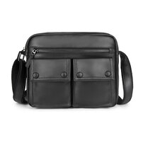 Whatna 革 ミニショルダーバッグ 横型 メンズ ポシェット ショルダーミニポーチ 小さめ メッセンジャーバッグ 斜め掛け ビジネス アウトドア フォーマル 通学 通勤鞄 軽量 実用 自転車 かばん男性用 紳士用 黒 (w1905)