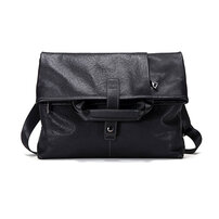 Whatna 天然 牛革 口折れ ショルダーバッグ メンズ バッグ 2way 斜め掛け 手提げ 14インチPC収納可 A4ビジネスバッグ 横型 メッセンジャーバッグ 通学 通勤鞄 軽量 実用 自転車 かばん男性用 SE9303-1黒