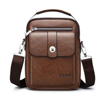 Whatna ショルダーバッグ メンズ 3way 斜め掛け 手提げ ボディーバッグ 胸バッグ 厚手 レザー 縦型 小さめ メッセンジャーバッグ 通学 通勤バッグ 軽量 実用 自転車かばん プレゼント男性 ブラウン（YK316881）