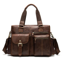 Whatna 天然 牛革 ビジネスバッグ メンズ 2WAY 手提げ・ショルダーバッグ 天然 本革 A4 15.6インチpc収納可 大容量 旅行 出張用 通勤 通学 就活 面接 バッグ かばん 男性用 ブラウン（8537）