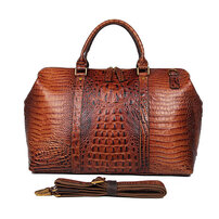 Whatna クロコダイル型押し 牛革 ビジネスバッグ メンズ 2WAY 手提げ・ショルダーバッグ 天然 本革 A4 15.6インチpc収納可 大容量 旅行 出張用 通勤 通学 就活 面接 バッグ かばん 男性用 ブラウン （6003B）