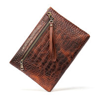 Whatna 2way クロコダイル型押し 天然 牛革セカンドバッグ メンズ クラッチ バッグ 厚手 本革 レザー 2室仕切 ビジネス カジュアル フォーマル 冠婚葬祭 結婚式 バッグ紳士用 男性用 7345ブラウン