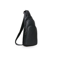 Whatna 牛革 手作り編み込み 斜めがけ ボディバッグ ワンショルダー メンズ 本 革 厚手 レザー 青 黒 007-1